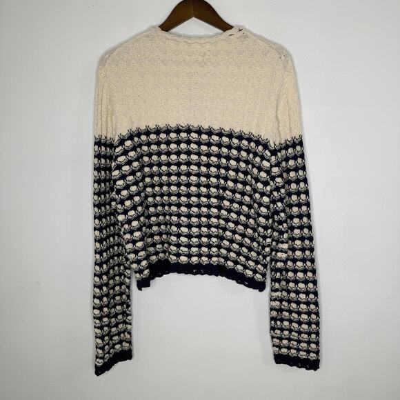 J Crew Sweater Women XL Crochet Textured Cardigan Knit Classic Money Preppy Blue - Picture 6 of 8